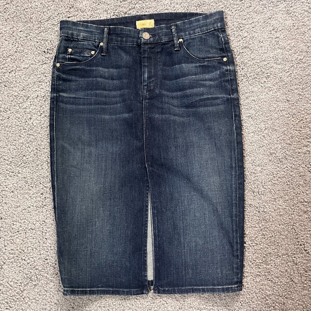 MOTHER JEANS BLUE DENIM  FRONT SLIT SKIRT in LOVE, LUST & PIXIE DUST -  EUC - 25